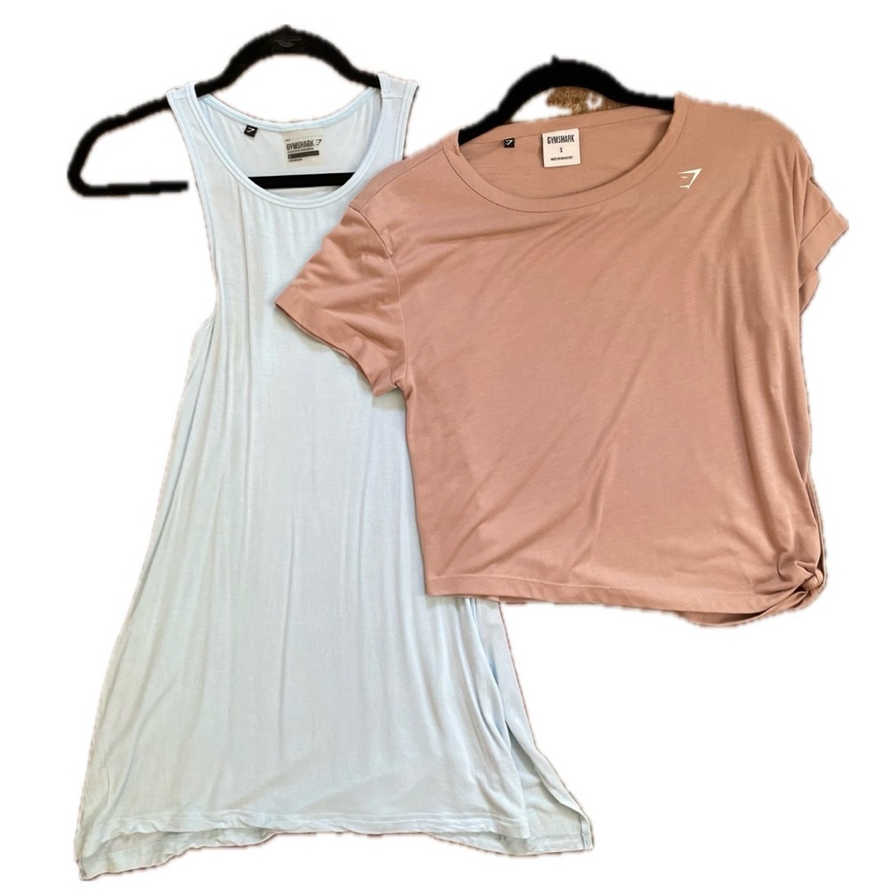 BUNDLE Gymshark Women's Beige Short Sleeve Tee and Blue Top
